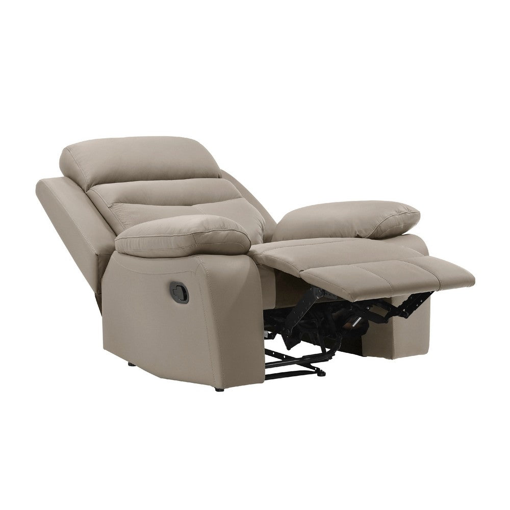 Benjara Hanna Manual Reclining Chair, Latte Brown Top Grain Leather Cushions