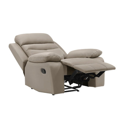 Benjara Hanna Manual Reclining Chair, Latte Brown Top Grain Leather Cushions