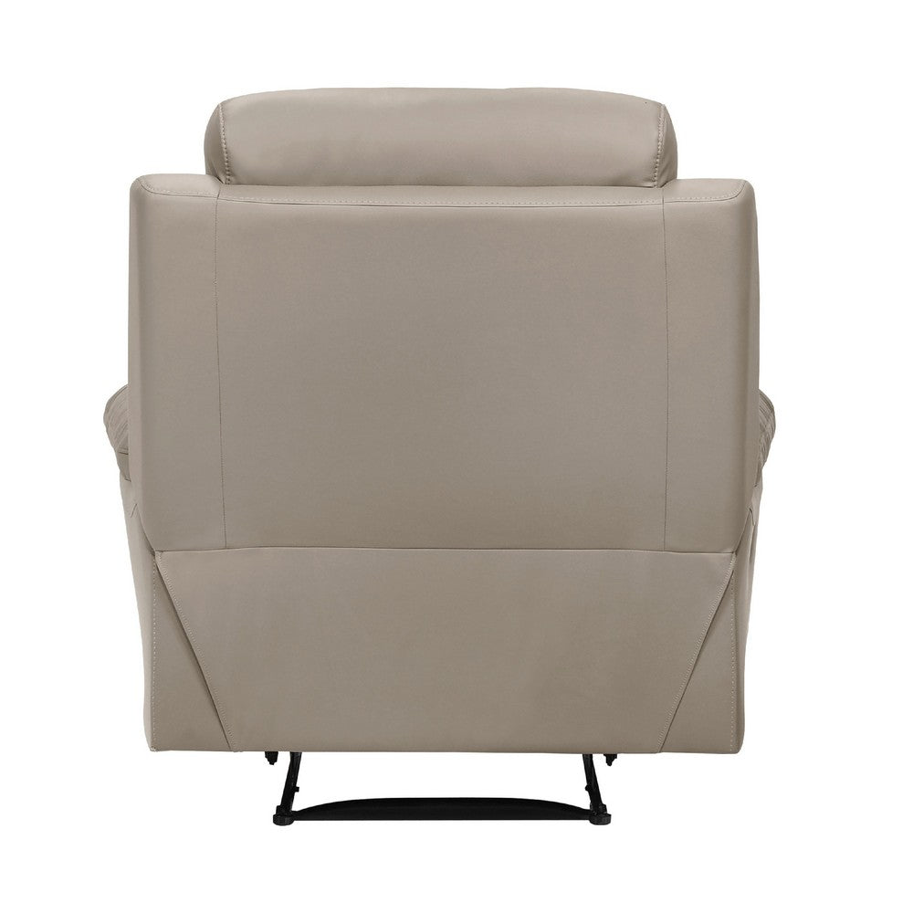 Benjara Hanna Manual Reclining Chair, Latte Brown Top Grain Leather Cushions