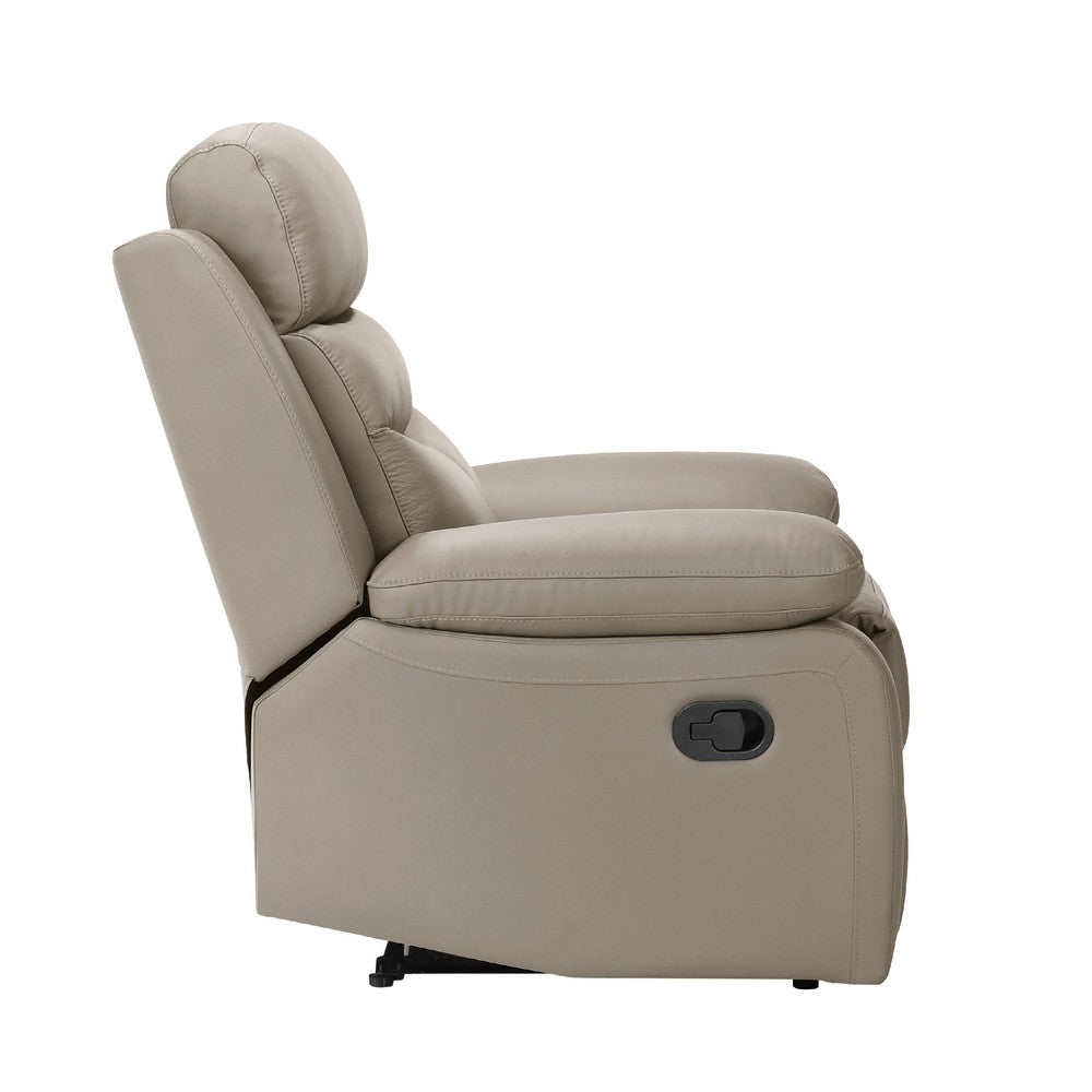 Benjara Hanna Manual Reclining Chair, Latte Brown Top Grain Leather Cushions
