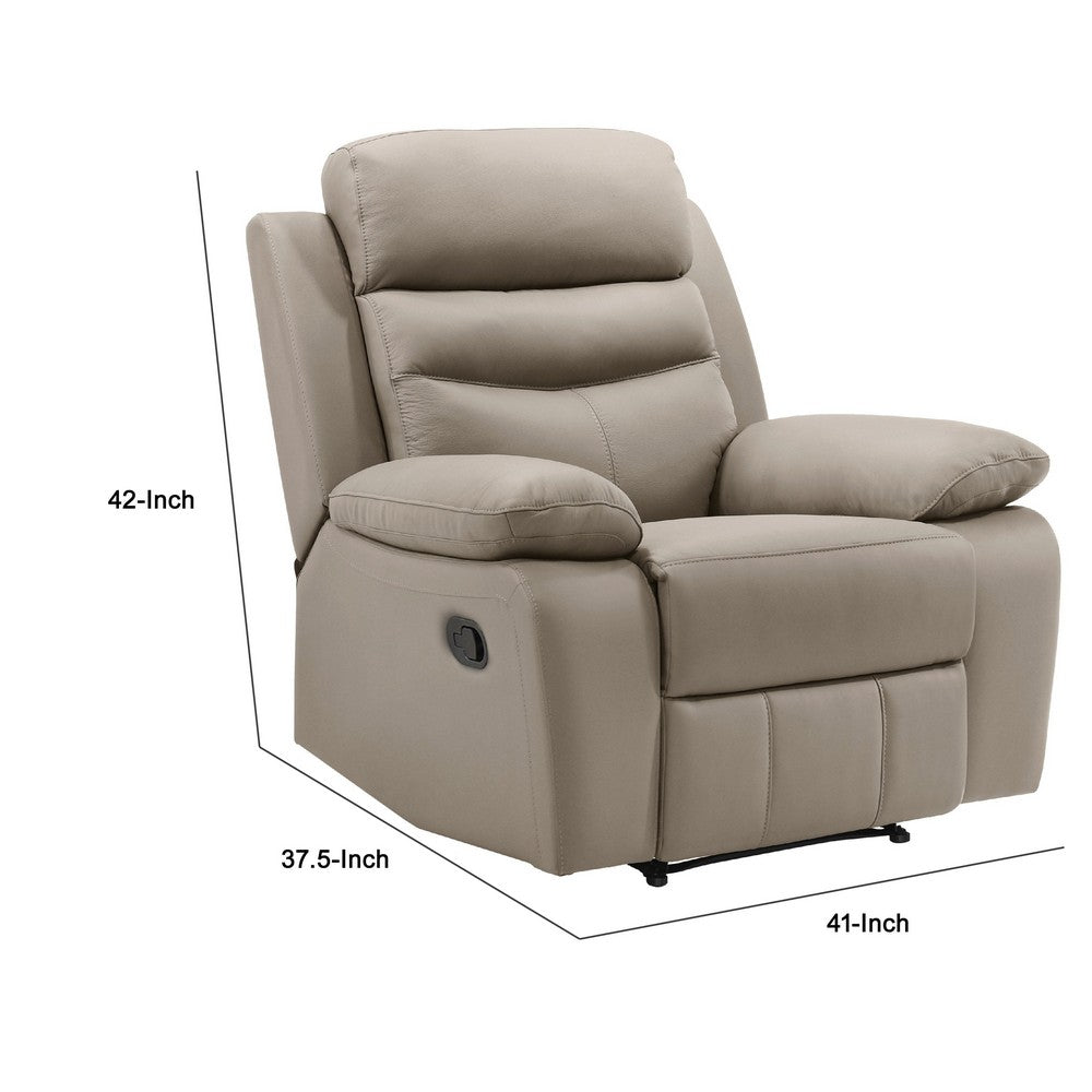 Benjara Hanna Manual Reclining Chair, Latte Brown Top Grain Leather Cushions