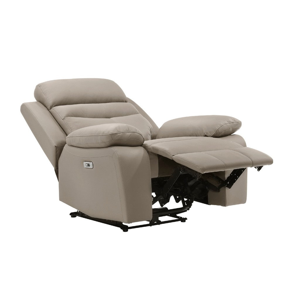 Benjara Hanna Power Reclining Chair, Latte Brown Top Grain Leather, USB