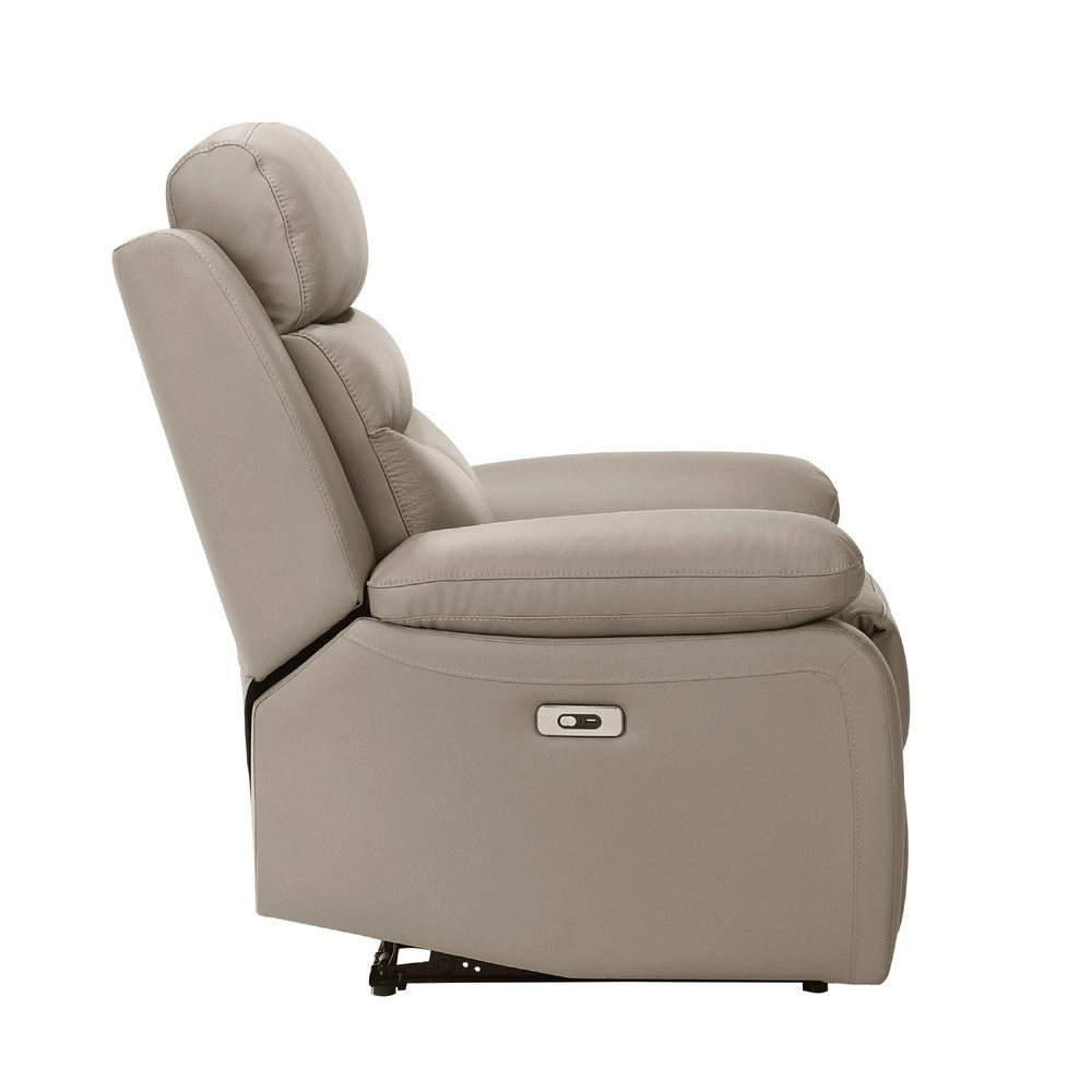 Benjara Hanna Power Reclining Chair, Latte Brown Top Grain Leather, USB