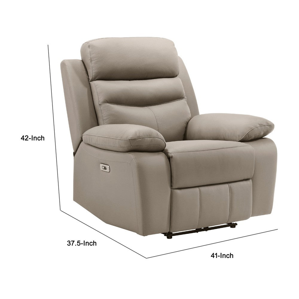 Benjara Hanna Power Reclining Chair, Latte Brown Top Grain Leather, USB