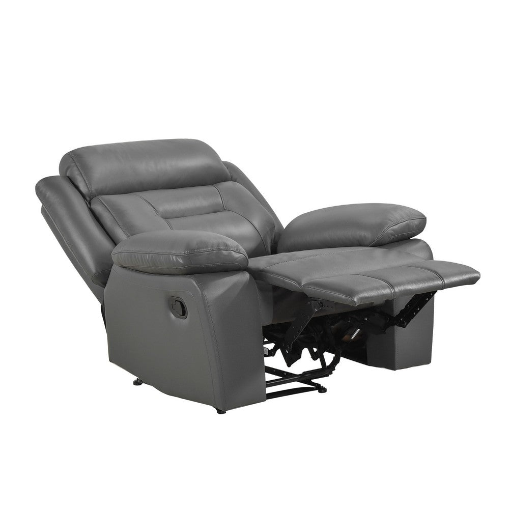 Benjara Conia Manual Reclining Chair, Dark Gray Top Grain Leather