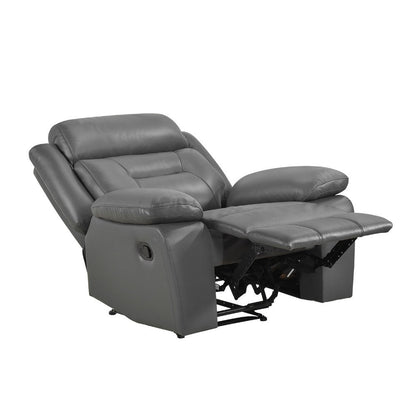 Benjara Conia Manual Reclining Chair, Dark Gray Top Grain Leather