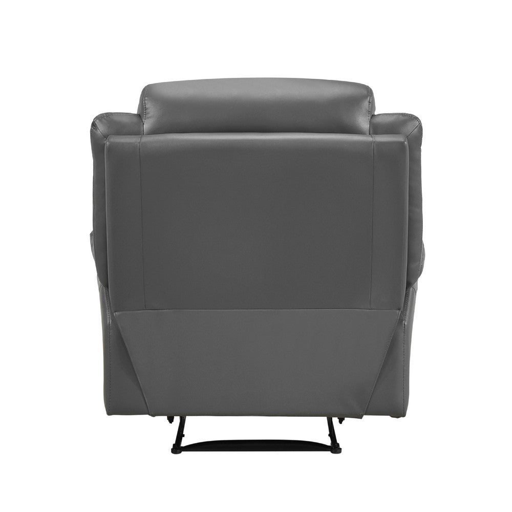 Benjara Conia Manual Reclining Chair, Dark Gray Top Grain Leather
