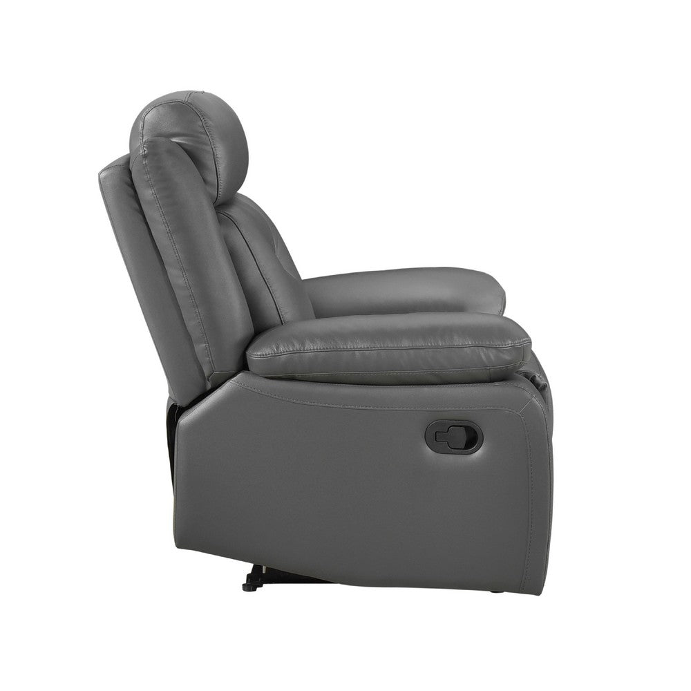 Benjara Conia Manual Reclining Chair, Dark Gray Top Grain Leather