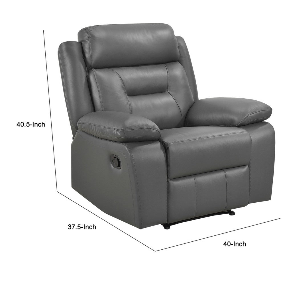 Benjara Conia Manual Reclining Chair, Dark Gray Top Grain Leather