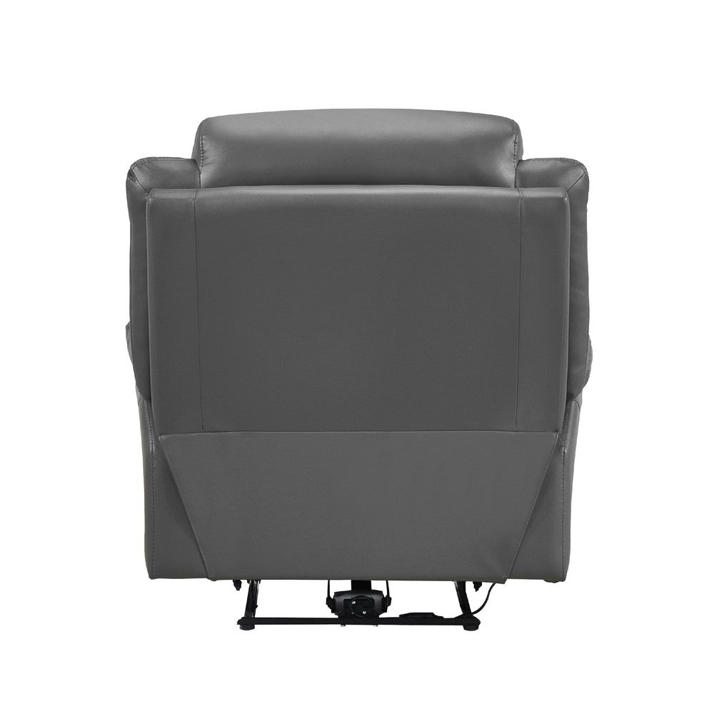 Benjara Conia Power Reclining Chair, Dark Gray Top Grain Leather, USB Port