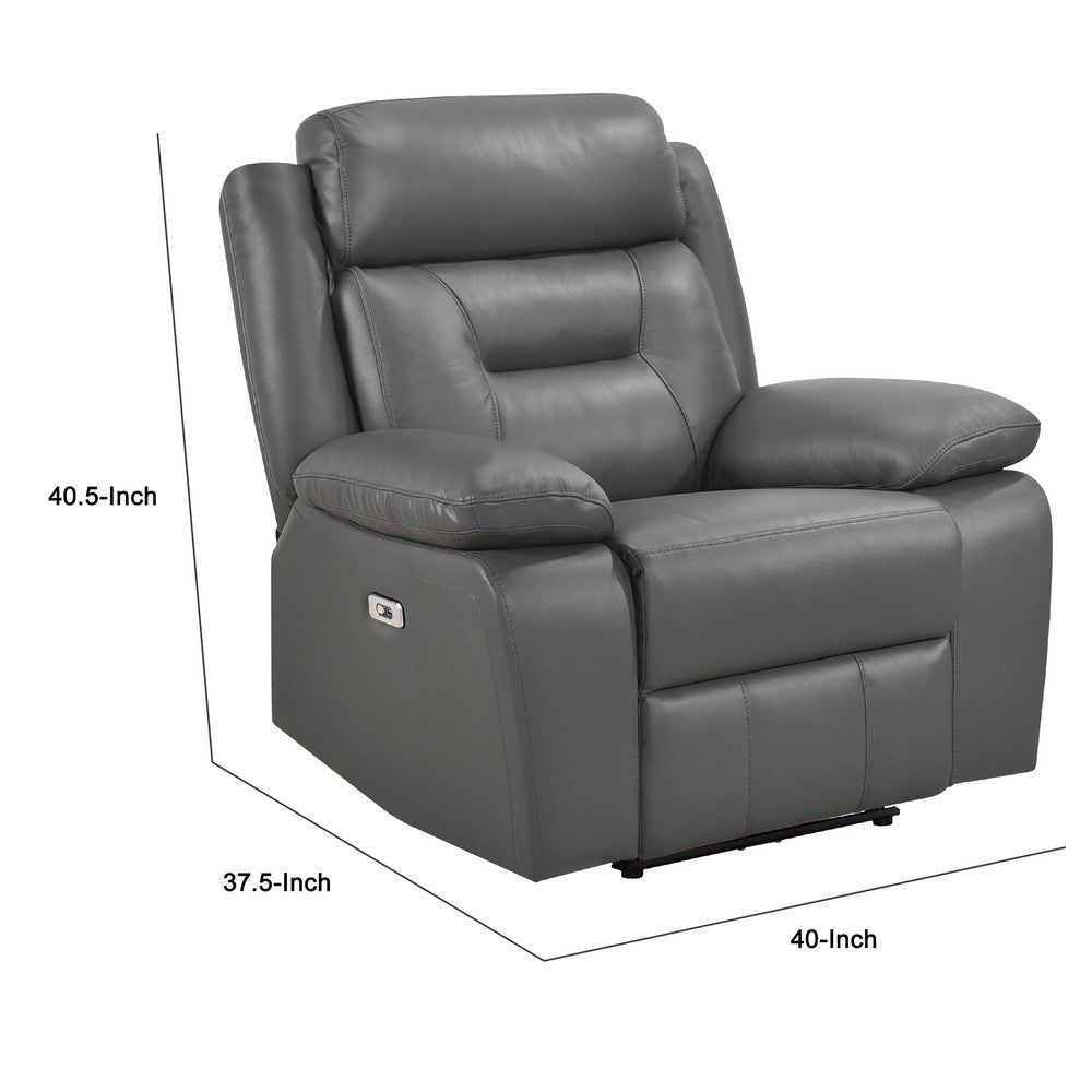Benjara Conia Power Reclining Chair, Dark Gray Top Grain Leather, USB Port