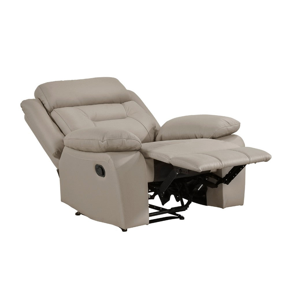 Benjara Conia Manual Reclining Chair, Latte Beige Top Grain Leather Cushions
