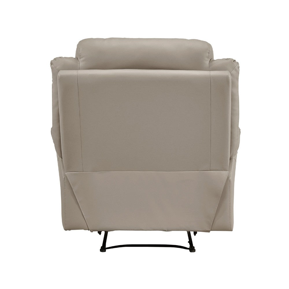 Benjara Conia Manual Reclining Chair, Latte Beige Top Grain Leather Cushions