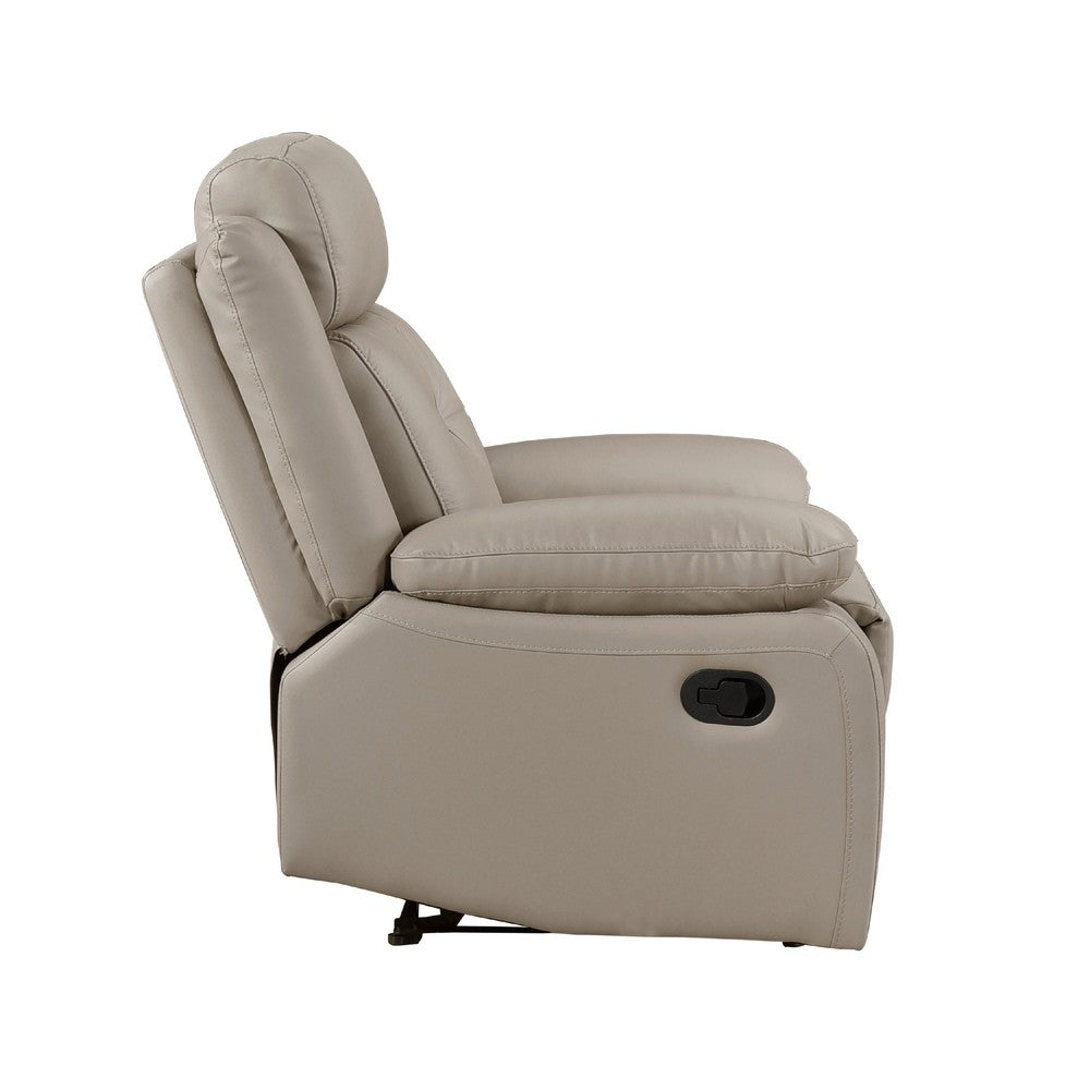 Benjara Conia Manual Reclining Chair, Latte Beige Top Grain Leather Cushions