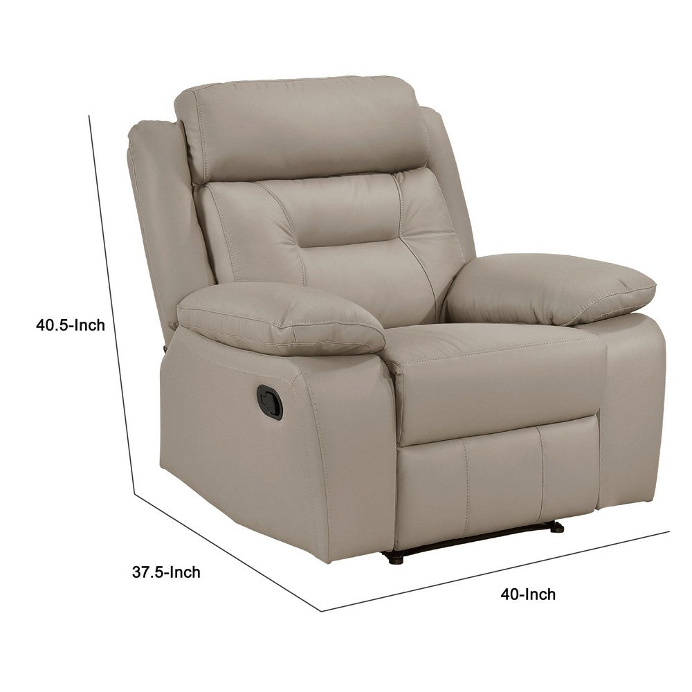 Benjara Conia Manual Reclining Chair, Latte Beige Top Grain Leather Cushions