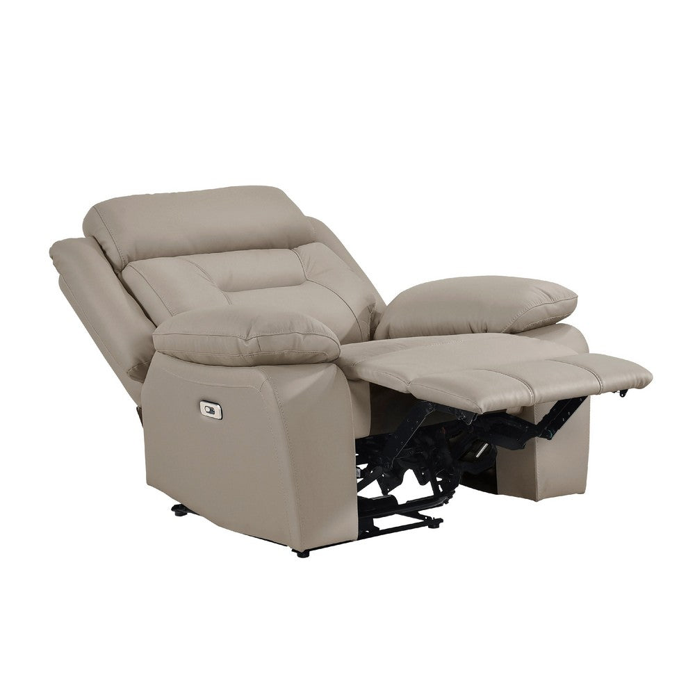 Benjara Conia Power Reclining Chair, Soft Latte Beige Leather, USB Charger
