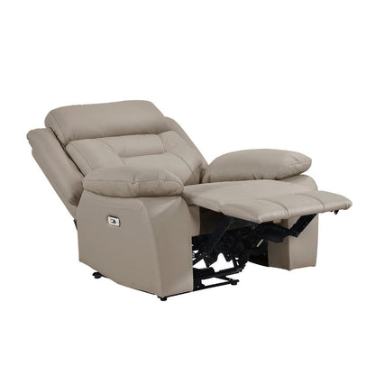 Benjara Conia Power Reclining Chair, Soft Latte Beige Leather, USB Charger