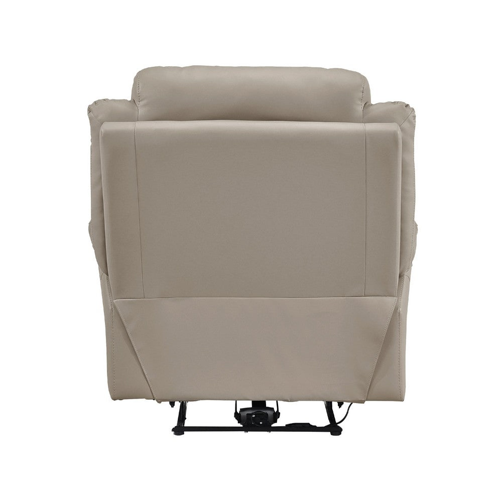 Benjara Conia Power Reclining Chair, Soft Latte Beige Leather, USB Charger