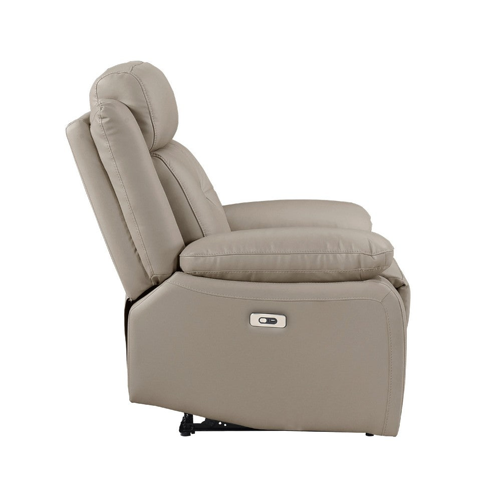 Benjara Conia Power Reclining Chair, Soft Latte Beige Leather, USB Charger