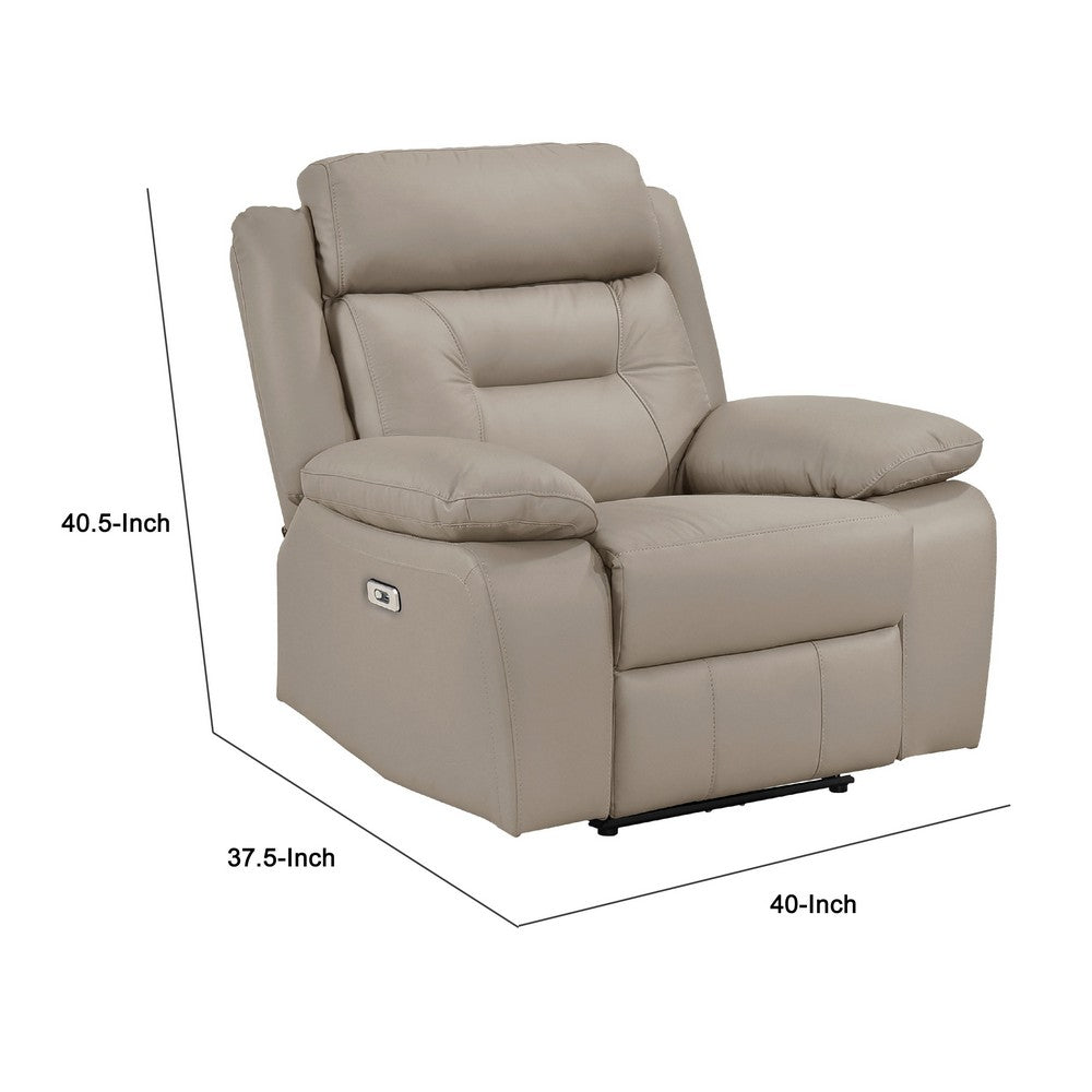 Benjara Conia Power Reclining Chair, Soft Latte Beige Leather, USB Charger