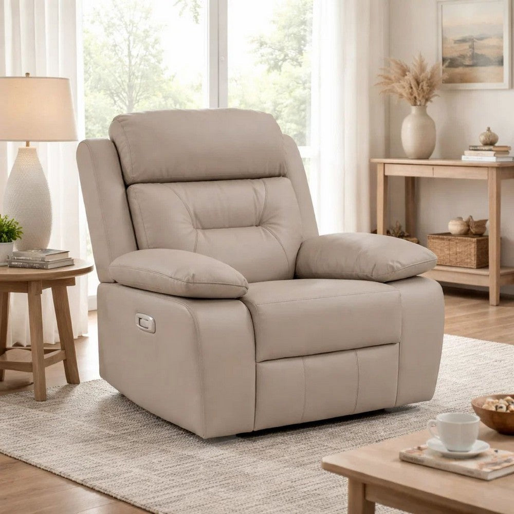 Benjara Conia Power Reclining Chair, Soft Latte Beige Leather, USB Charger