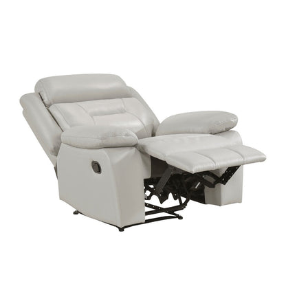 Benjara Conia Manual Reclining Chair, Light Gray Silver Leather