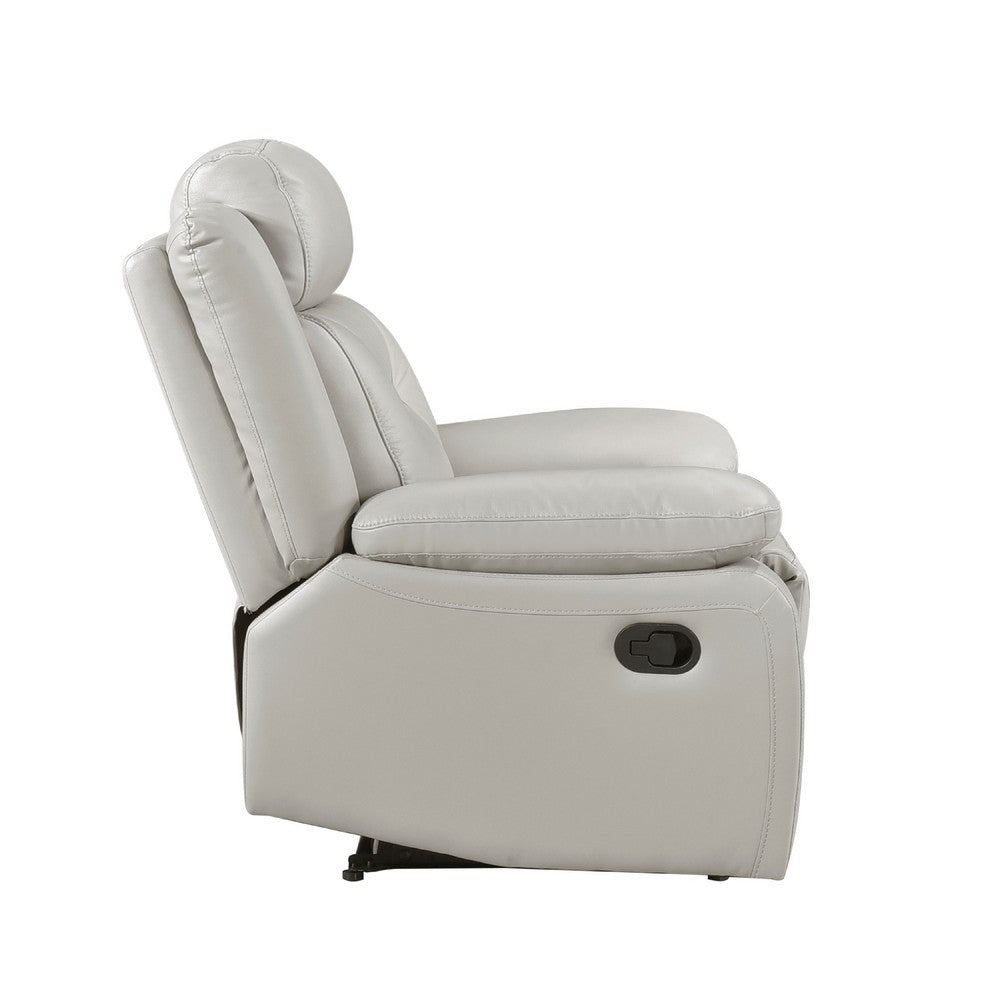 Benjara Conia Manual Reclining Chair, Light Gray Silver Leather