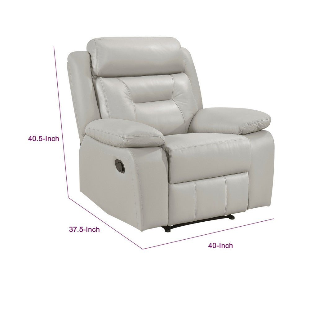 Benjara Conia Manual Reclining Chair, Light Gray Silver Leather