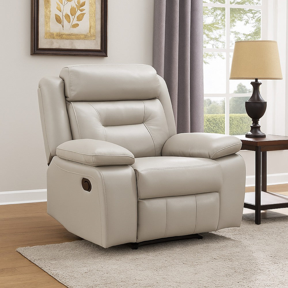 Benjara Conia Manual Reclining Chair, Light Gray Silver Leather