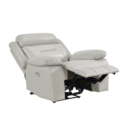 Benjara Conia Power Reclining Chair, Light Gray Silver Leather, USB Port