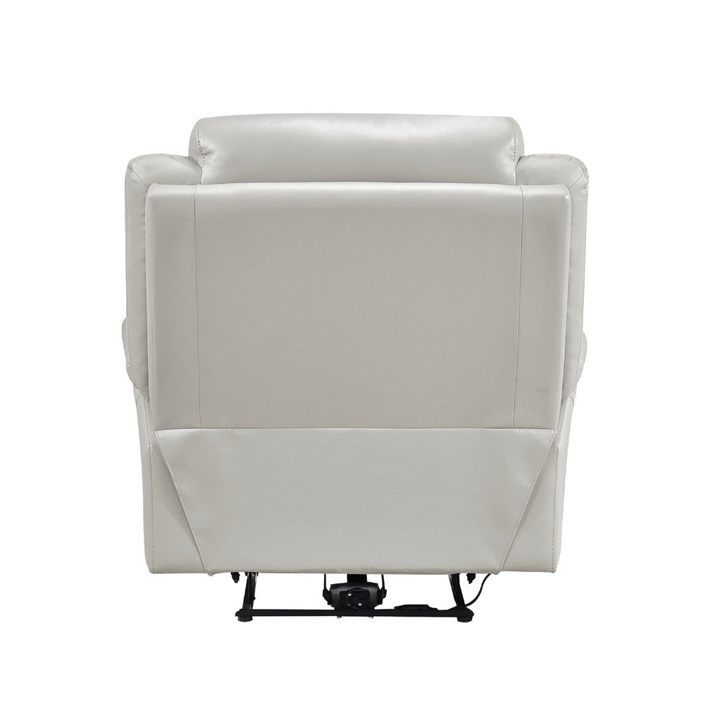 Benjara Conia Power Reclining Chair, Light Gray Silver Leather, USB Port