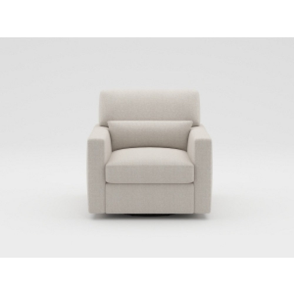 Benjara Ompa Swivel Armchair with Lumbar Pillow, Cream Beige Boucle
