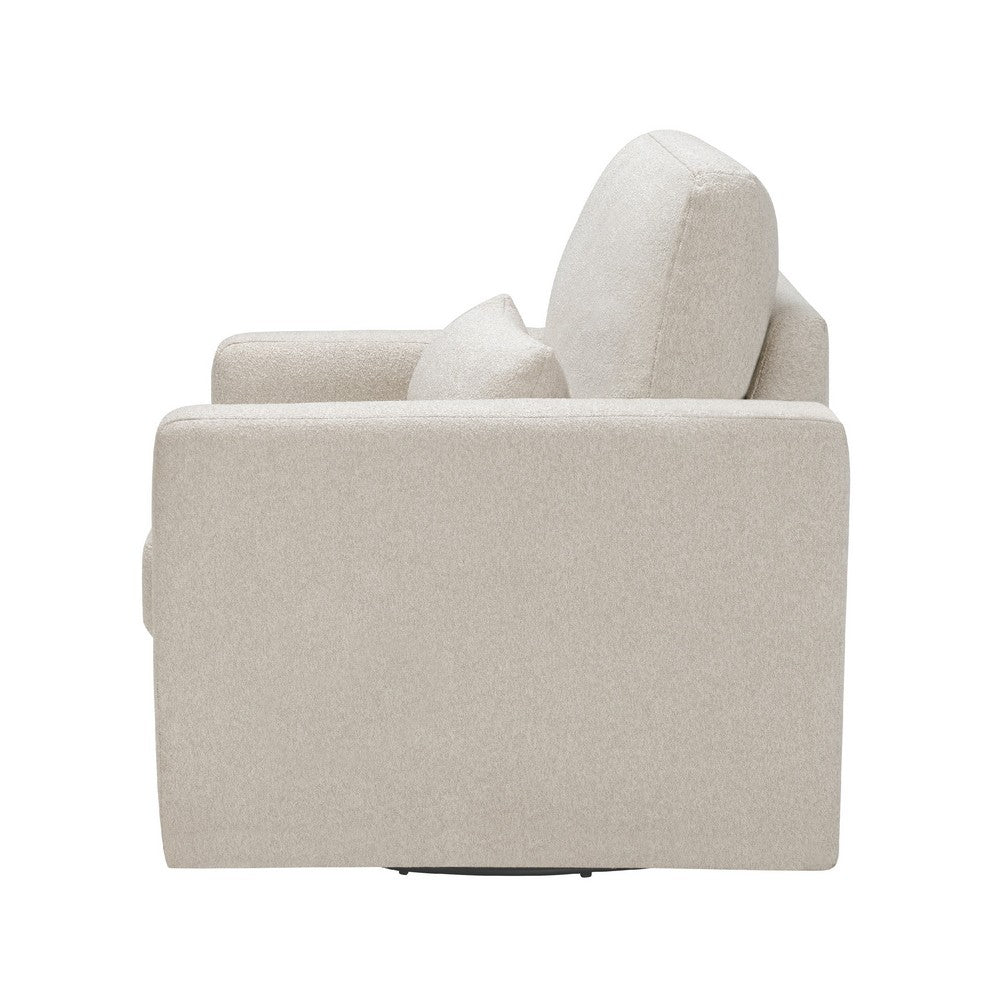 Benjara Ompa Swivel Armchair with Lumbar Pillow, Cream Beige Boucle