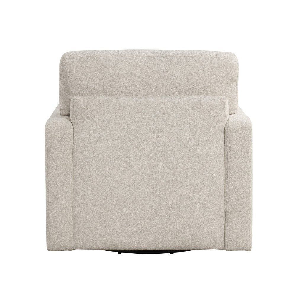 Benjara Ompa Swivel Armchair with Lumbar Pillow, Cream Beige Boucle