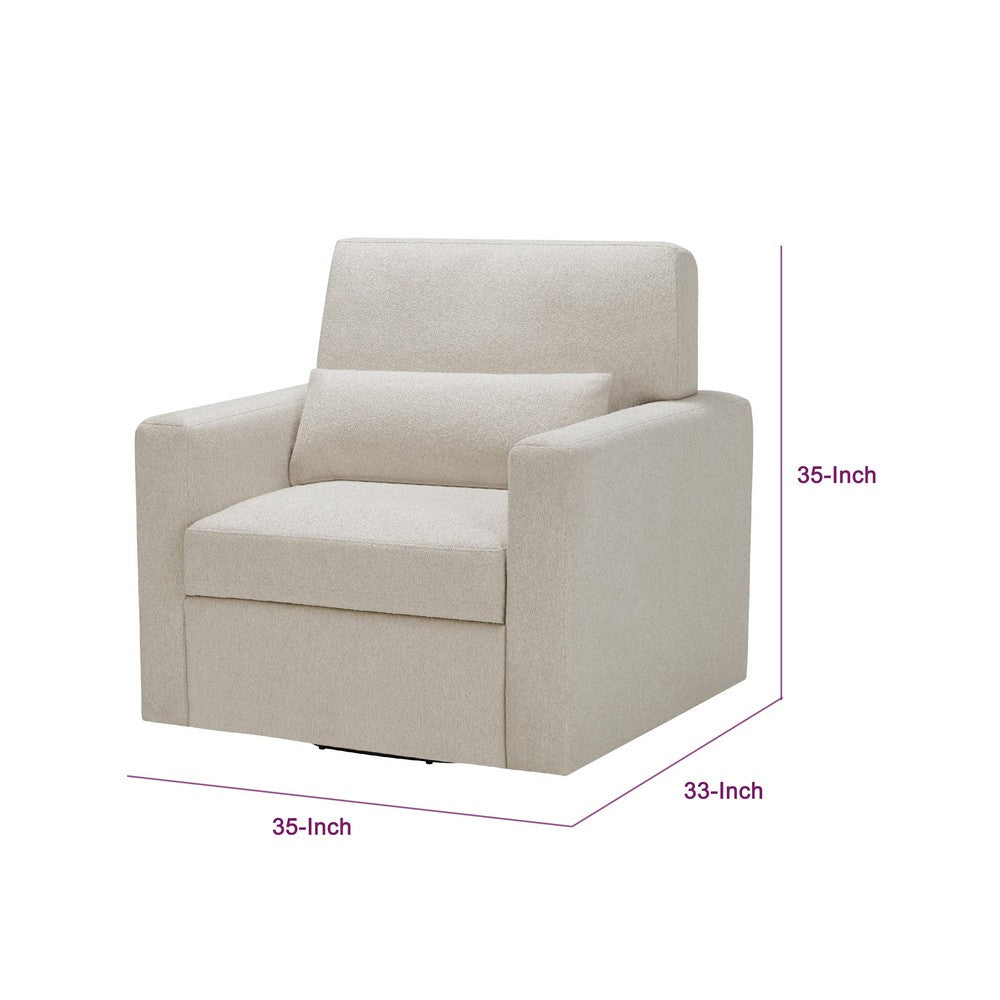 Benjara Ompa Swivel Armchair with Lumbar Pillow, Cream Beige Boucle