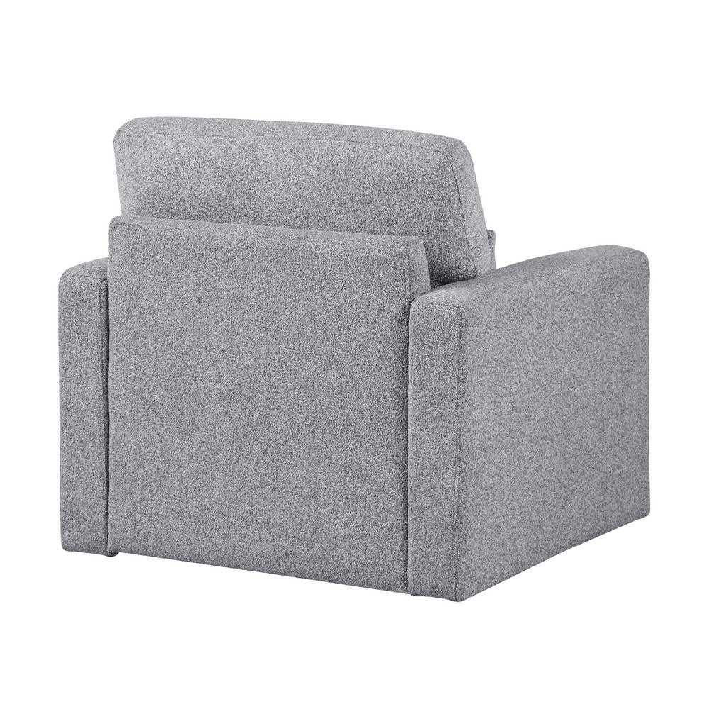 Benjara Ompa Swivel Armchair with Lumbar Pillow, Cloud Gray Boucle