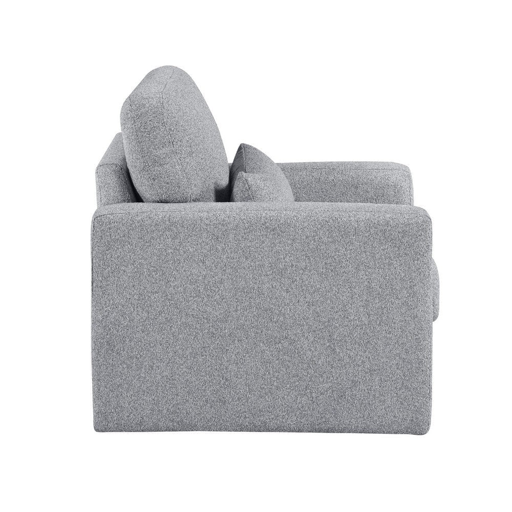 Benjara Ompa Swivel Armchair with Lumbar Pillow, Cloud Gray Boucle