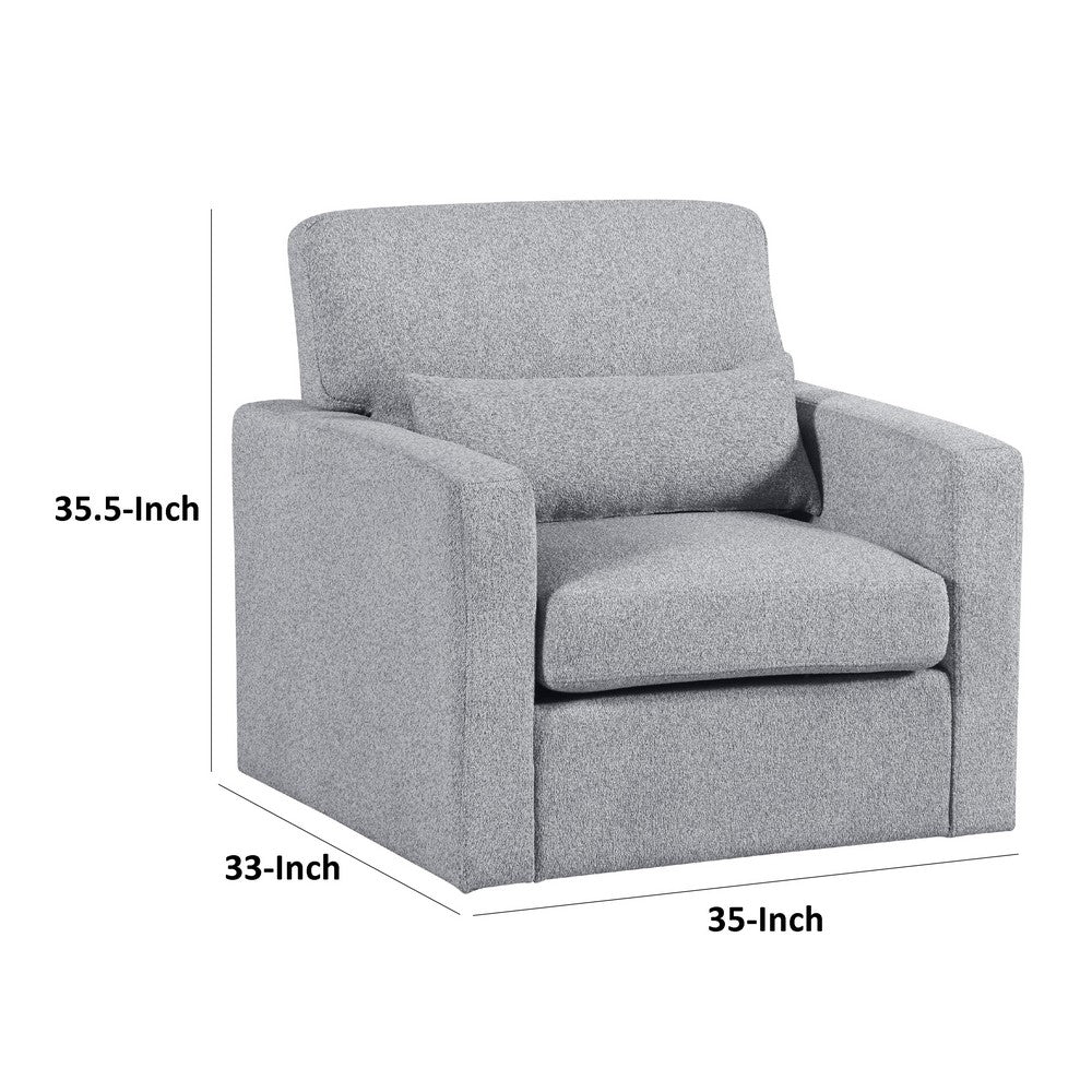 Benjara Ompa Swivel Armchair with Lumbar Pillow, Cloud Gray Boucle