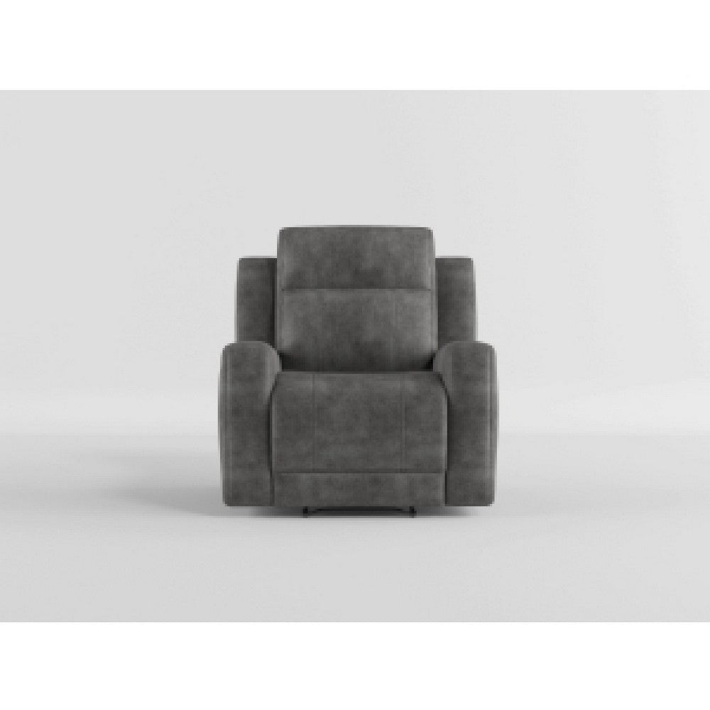 Benjara Tesy Manual Reclining Chair, Dark Gray Brown Microfiber, Foam Cushions