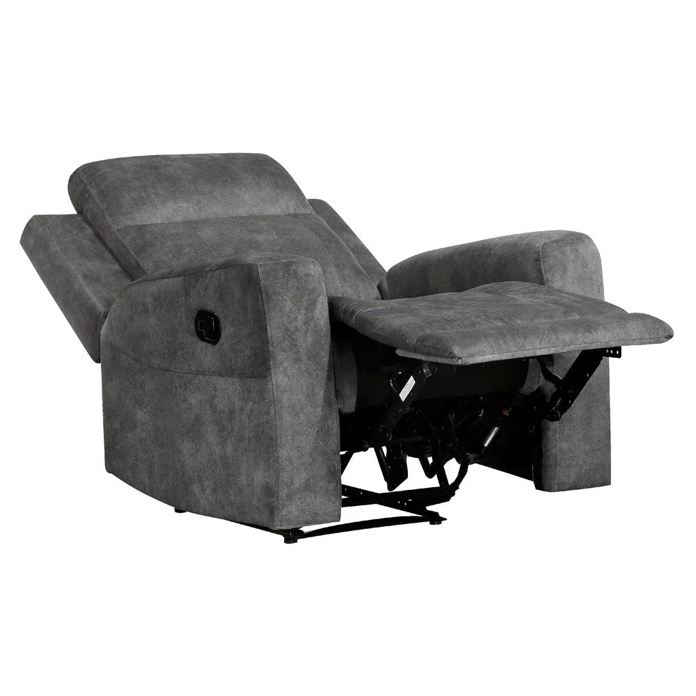 Benjara Tesy Manual Reclining Chair, Dark Gray Brown Microfiber, Foam Cushions
