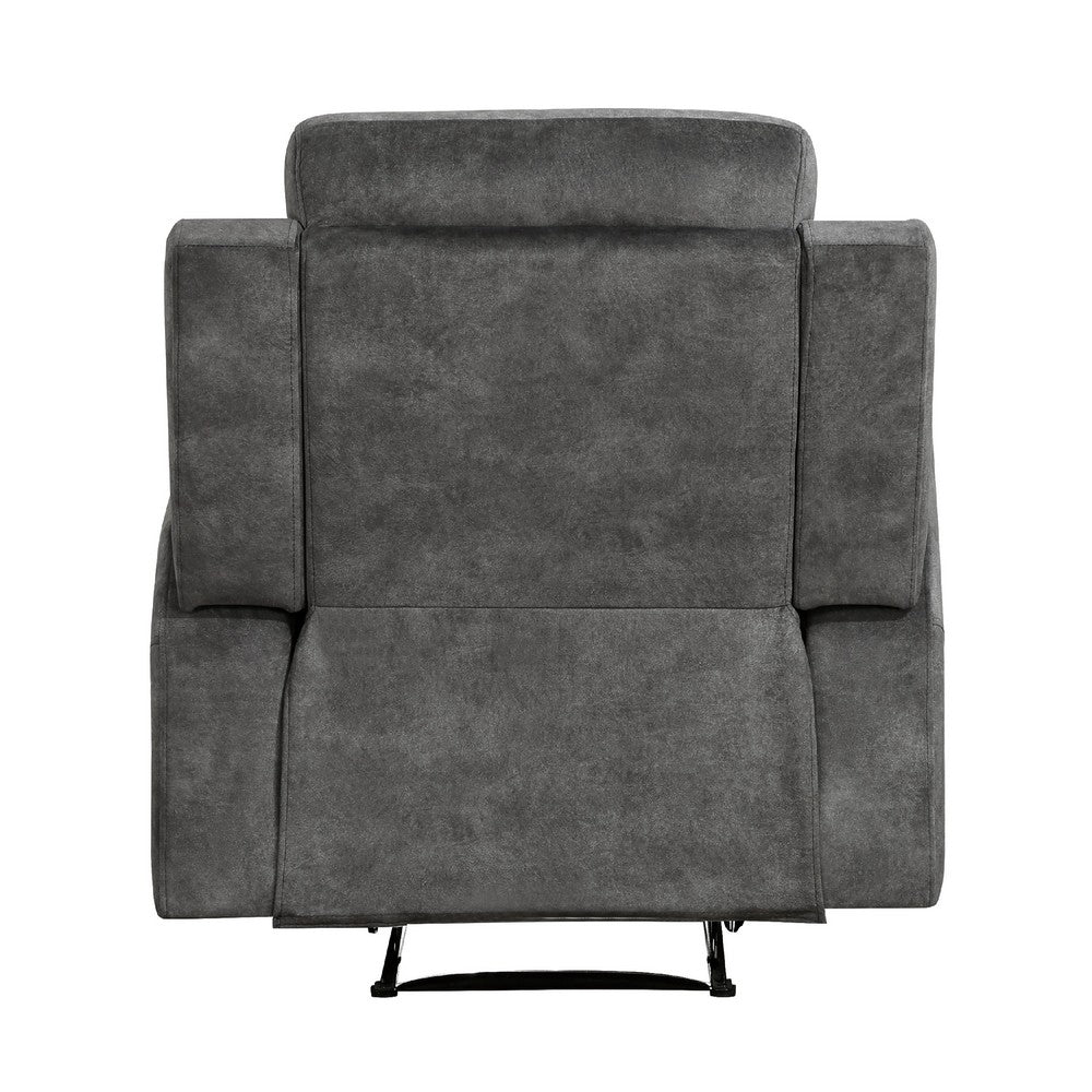 Benjara Tesy Manual Reclining Chair, Dark Gray Brown Microfiber, Foam Cushions