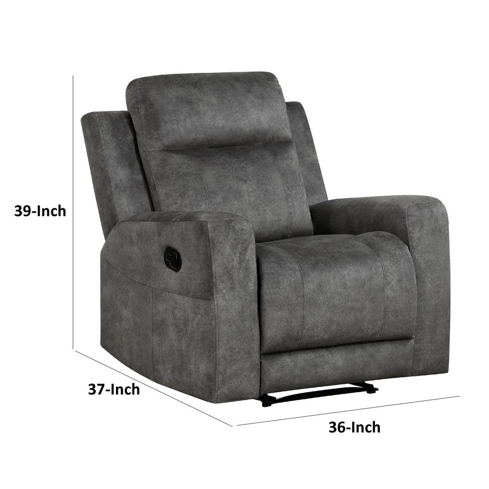 Benjara Tesy Manual Reclining Chair, Dark Gray Brown Microfiber, Foam Cushions