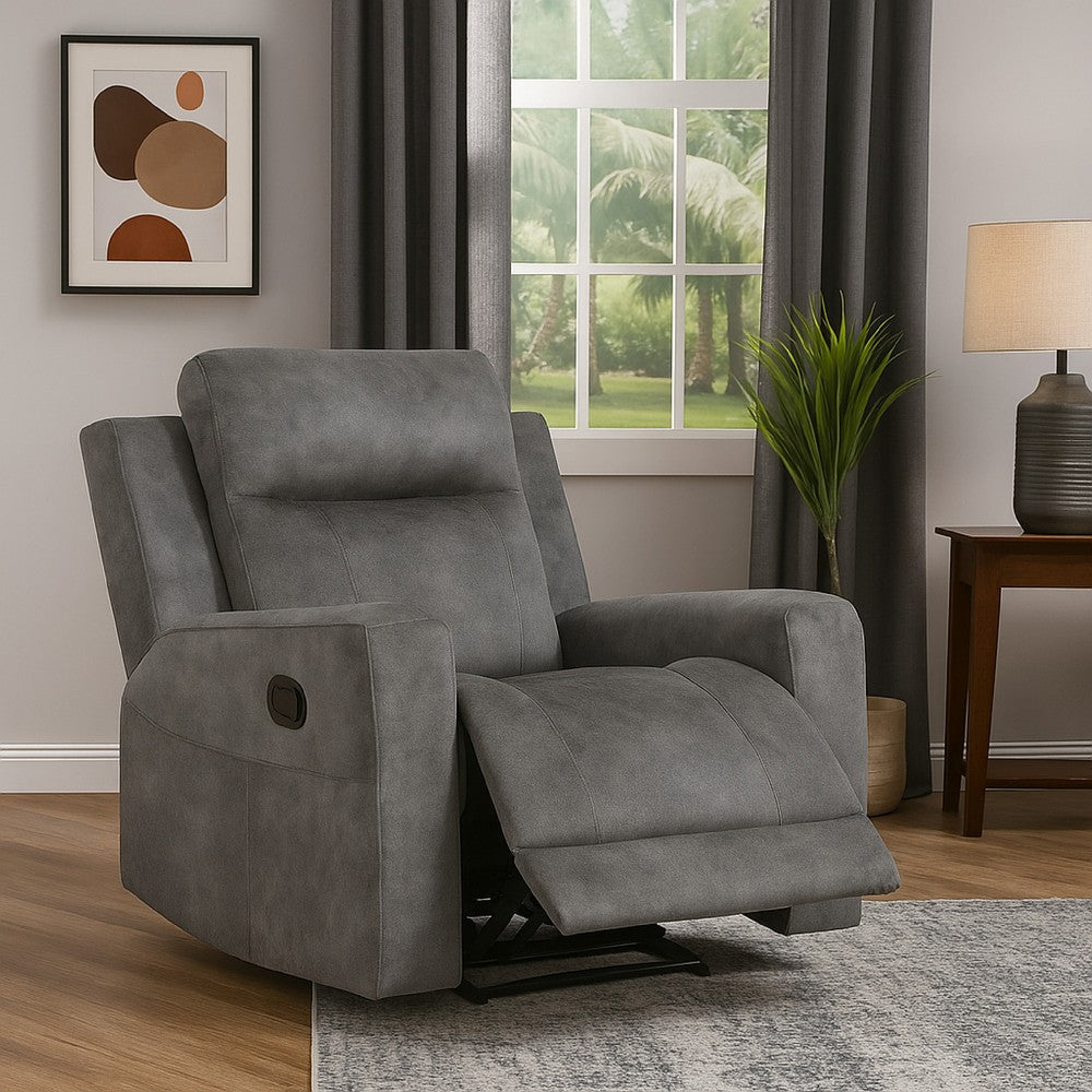 Benjara Tesy Manual Reclining Chair, Dark Gray Brown Microfiber, Foam Cushions