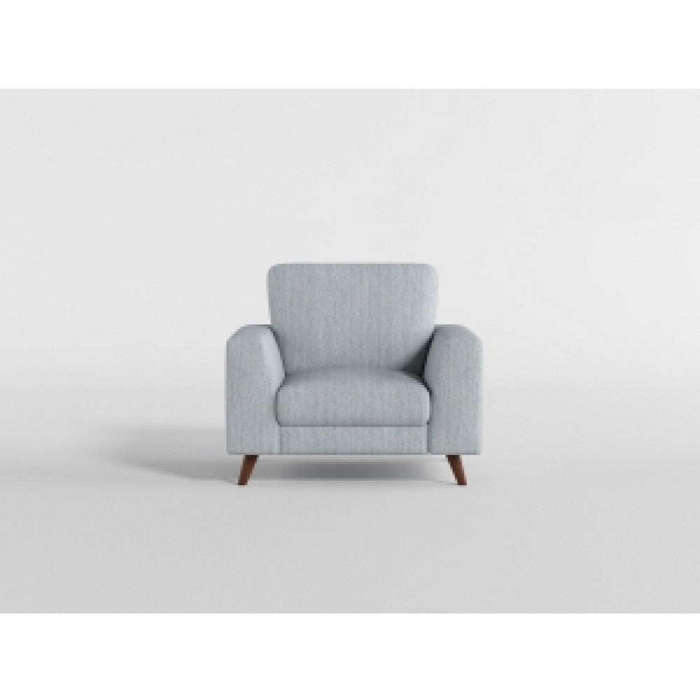 Benjara Ricca Armchair, Blue Gray Chenille, Foam, Angled Brown Wood Legs
