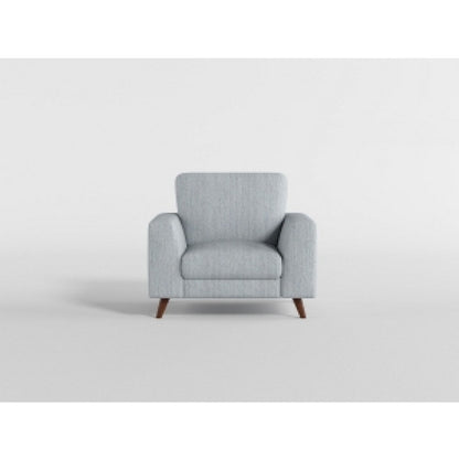 Benjara Ricca Armchair, Blue Gray Chenille, Foam, Angled Brown Wood Legs