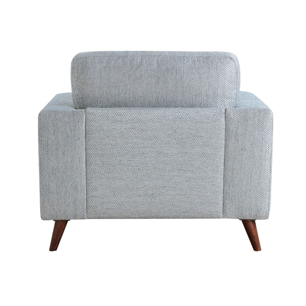 Benjara Ricca Armchair, Blue Gray Chenille, Foam, Angled Brown Wood Legs
