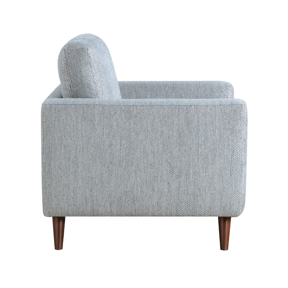 Benjara Ricca Armchair, Blue Gray Chenille, Foam, Angled Brown Wood Legs