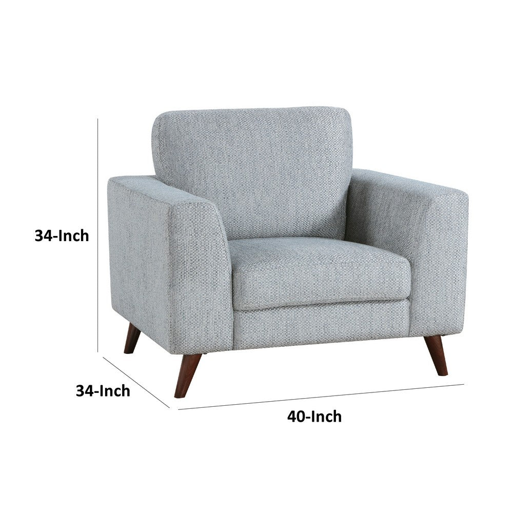 Benjara Ricca Armchair, Blue Gray Chenille, Foam, Angled Brown Wood Legs