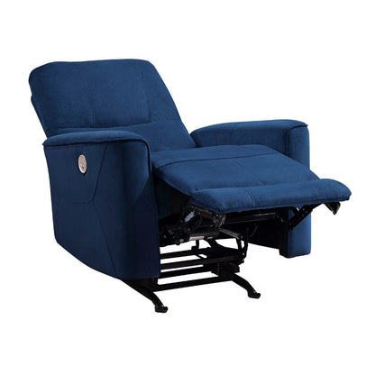 Benjara Erten Power Rocker Reclining Chair, Navy Blue Velvet, Solid Wood