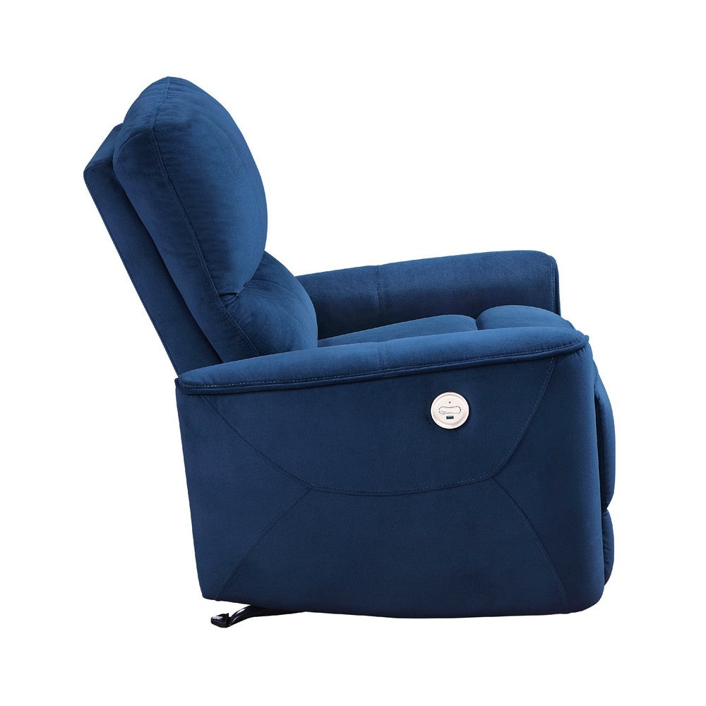 Benjara Erten Power Rocker Reclining Chair, Navy Blue Velvet, Solid Wood